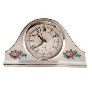 Vintage Mantel Clock Quartz Movement White Floral Decorative Table Clock Works